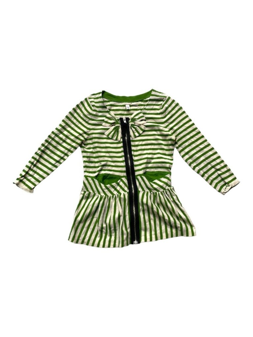 Moth Size XS Green Beige Striped 3/4 Sleeve Jacket - Picture 2 of 6